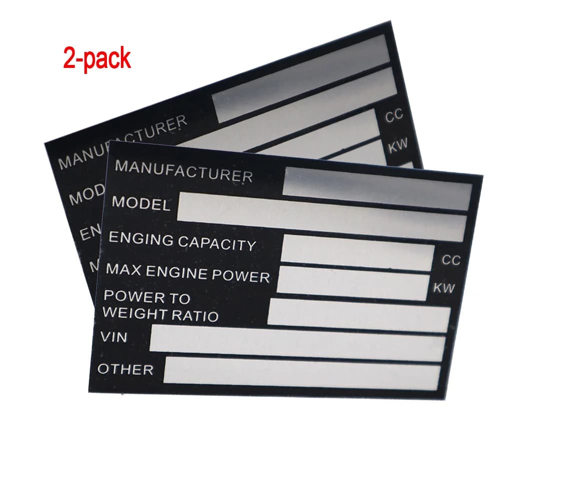 Pack of 2 blank identification plates for VIN and axle weight, for vehicles, trucks, boats and trailers, 95mm x 65mm