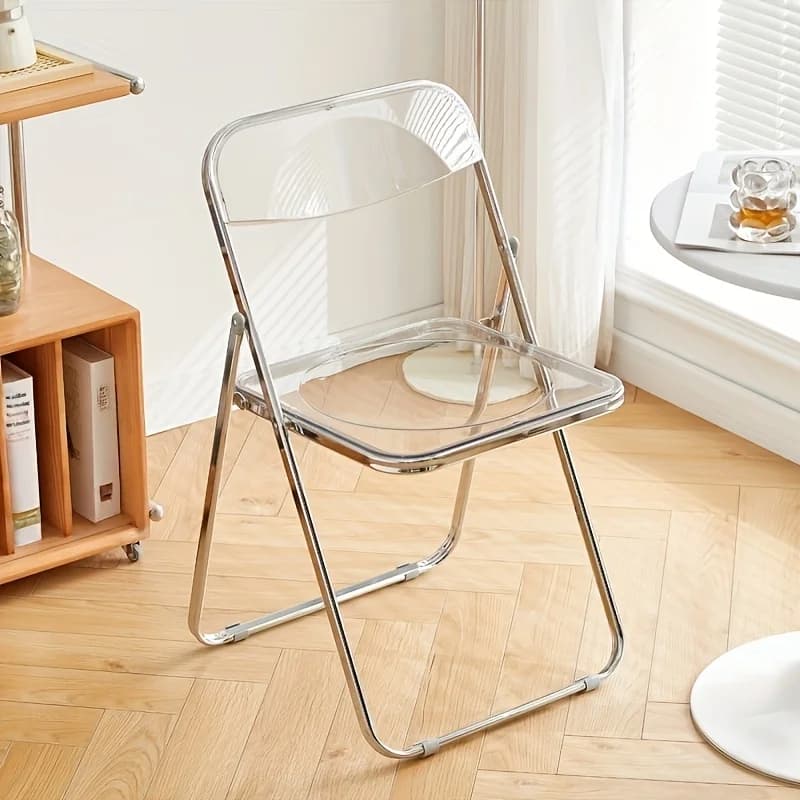 Sedia Pieghevole Trasparente, Design Senza Cuscino, Sedia Moderna Minimalista per Soggiorno, Sgabello Salvaspazio per Ristorante