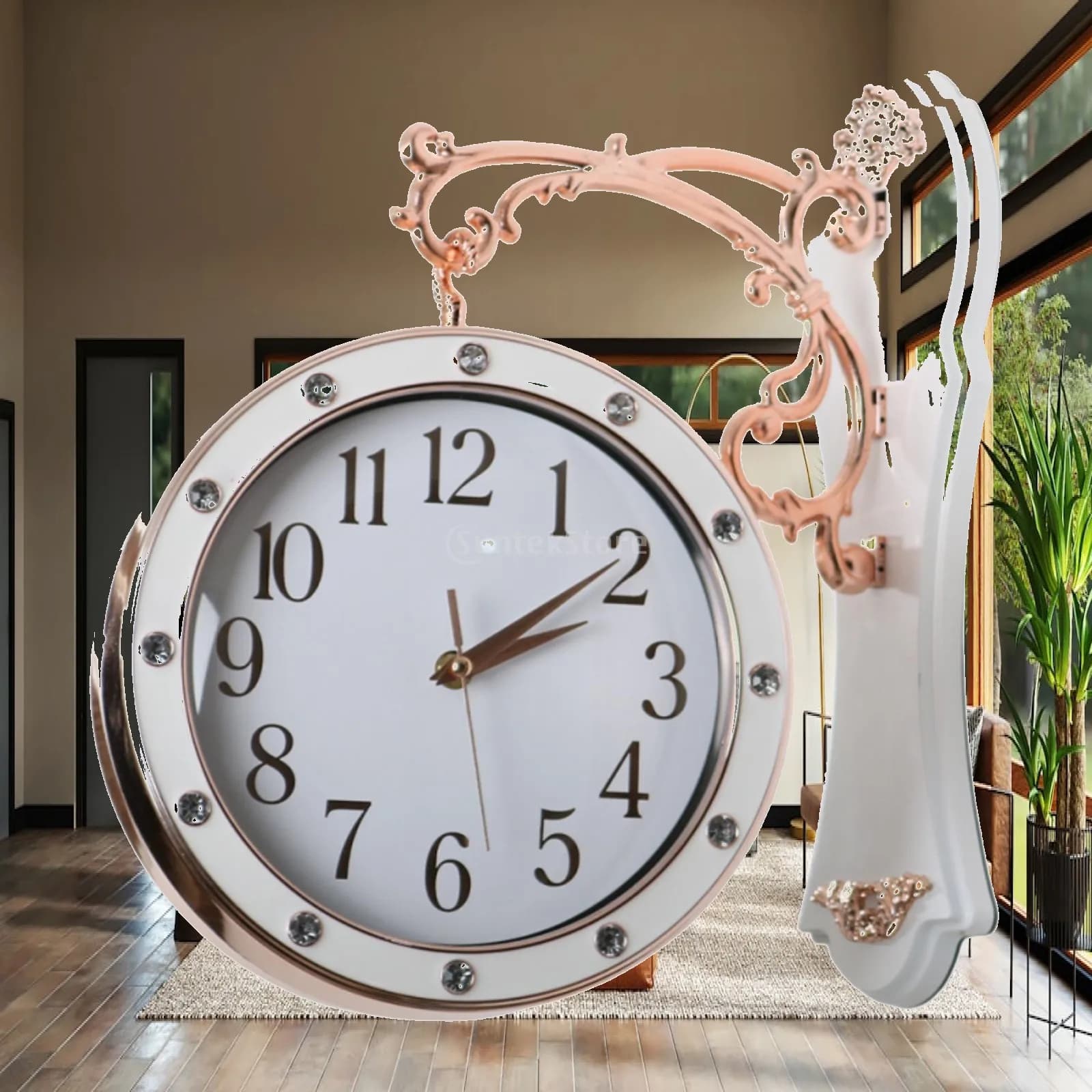 Double Sided Wall Clock Timepiece Gift Indoor Outdoor Quiet Battery Operated Hanging Clock for Birthday Housewarming Station