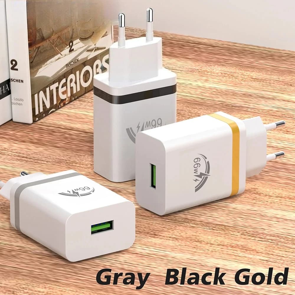 Caricabatterie USB Rapido 66W, Adattatore da Muro con Spina EU/US per Xiaomi Redmi K50 K40 iPhone Samsung, Caricatore da Viaggio per Telefono