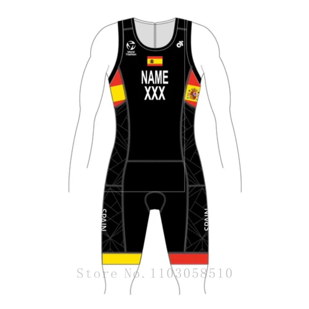 SPAIN men PERFORMANCE TRI SUIT-Custom NAME COUNTRY WORLD CYCLING JERSEY POLO TECH TEE TECH BIB SHORTS JERSEY TRI SWIMSUIT