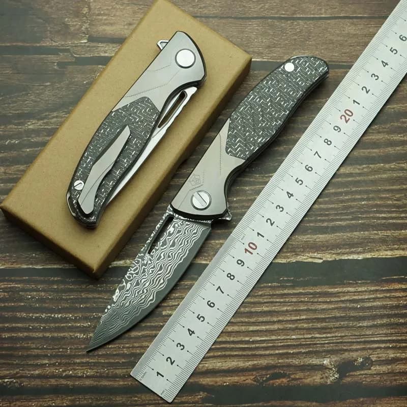 LEMIFSHE F3 CD Damascus Steel/Lame M390 Titanium Handle/Carbon fibre Outdoor camping Kitchen Survival EDC Tool Foldable knife