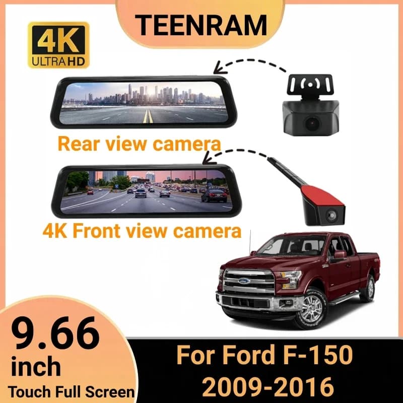 For Ford F-150 2009-2016 Dashcam 9.66 inch retrovisor mirror with 4K 1080P front view Rear view Camera Parking monitoring system
