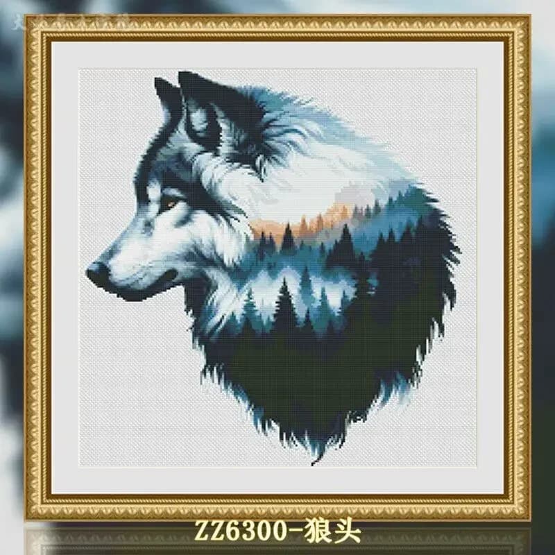 [ZZ6300-Wolf Head] DIY Stamped Cross Stitch Kit 14CT 16CT 18CT Pre Printed Canvas Cotton Thread Embroidery Needlework Wall Decor