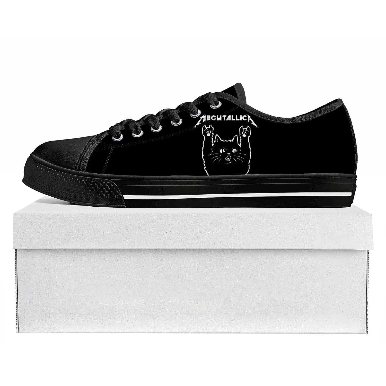 Cat Meowtallica Rock Band Pop Low Top Sneakers Sneaker in tela da uomo, da donna, per adolescenti, scarpe casual per coppie, scarpe personalizzate