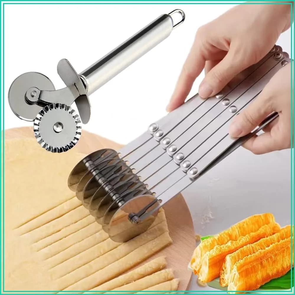 7 Wheel Pastry Cutter, Stainless Steel Double Cutter, Adjustable Dough Tool for Pizza, Pasta, Brownie, Noodle, Pie, Lettuce