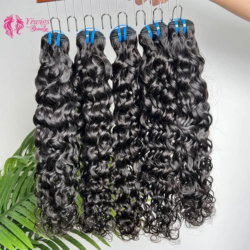 18A Water Wave Raw Virgin Human Hair Bundles Double Weft Vietnamese Extensions 1B Natural Black Color