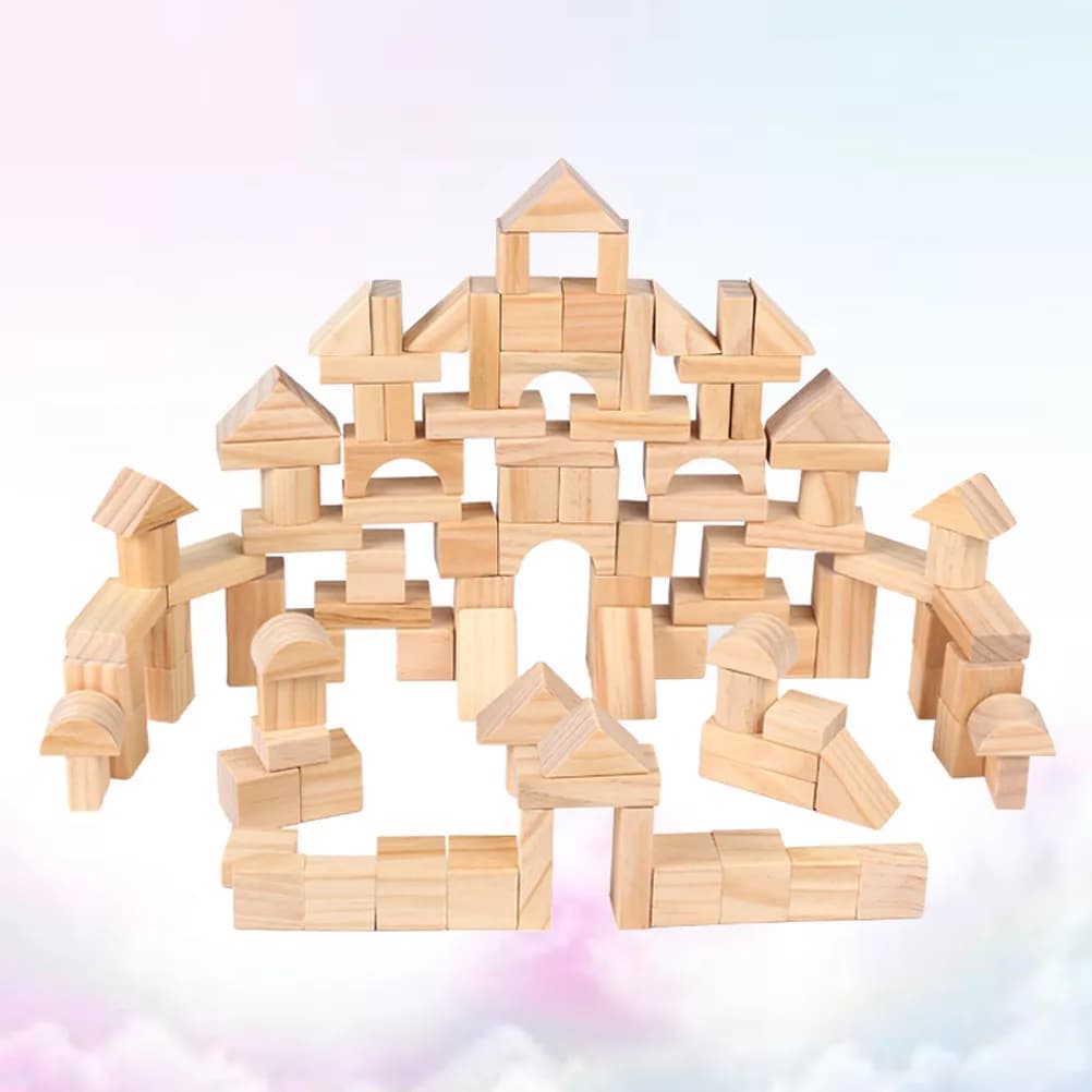 Set di blocchi impilabili in legno da 100 pezzi, cubi naturali, sviluppo educativo dell'intelligenza