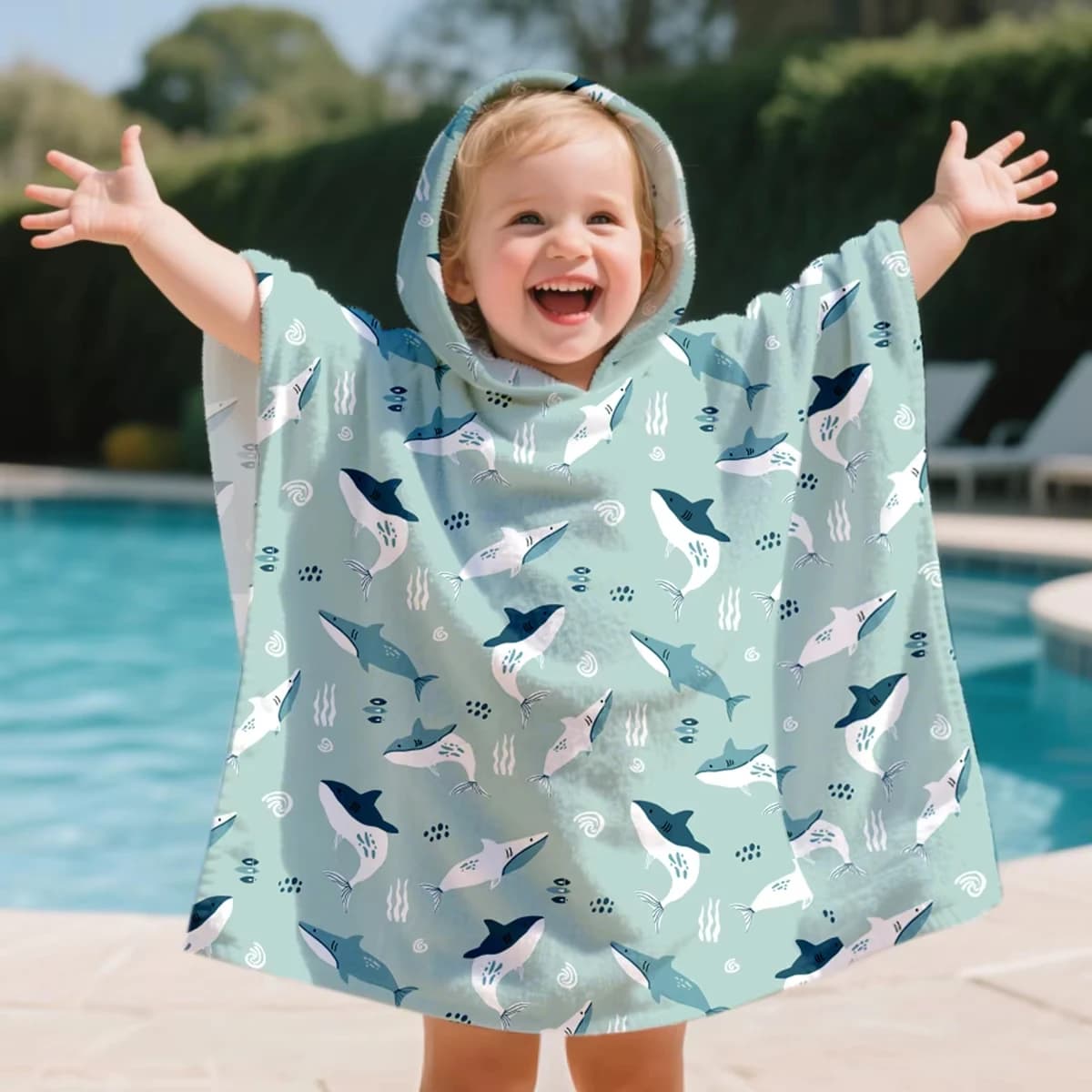 Asciugamano da Spiaggia con Cappuccio per Bambini, Stampa Cartoon, Poncho da Surf, Asciugamano da Bagno ad Asciugatura Rapida, Taglia Grande