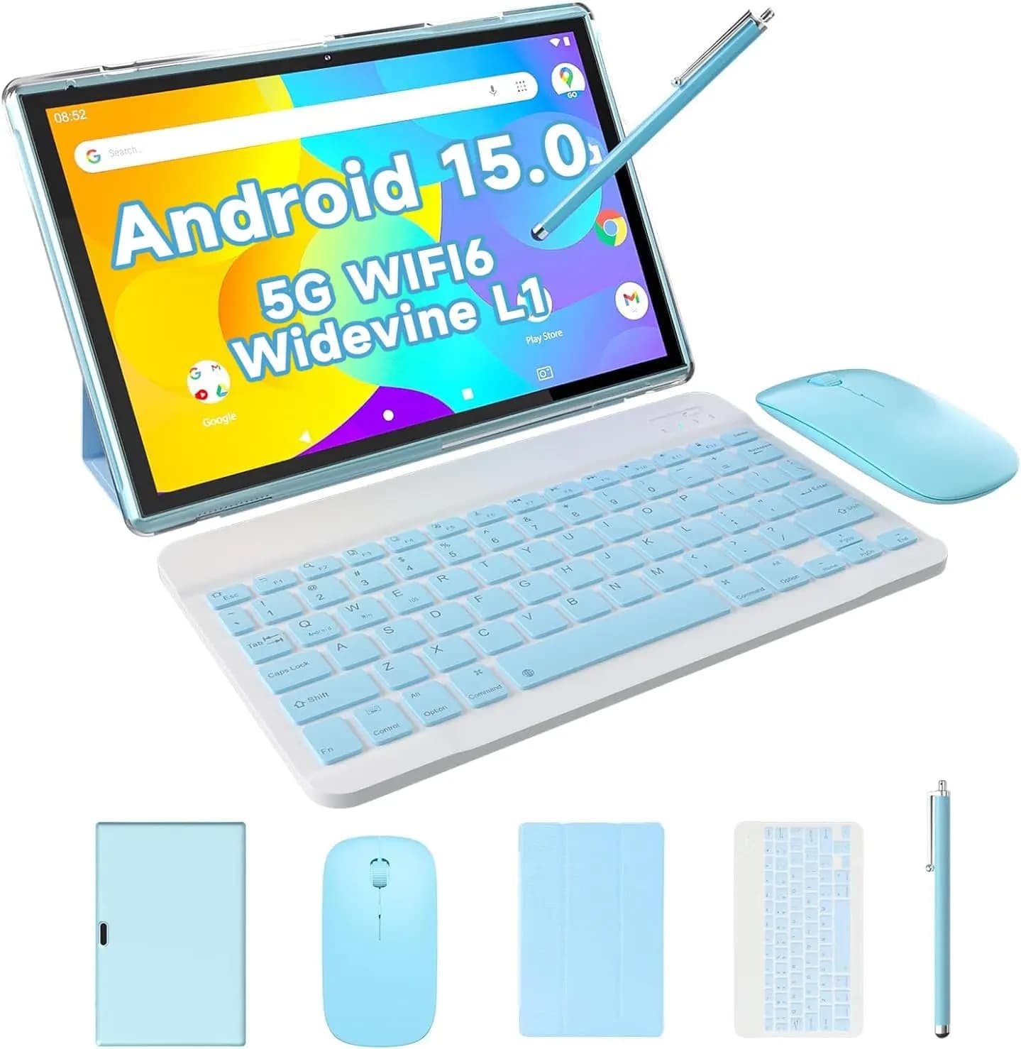 Tablet Android 15 2-in-1 da 10 pollici con tastiera, mouse, stilo e custodia, 8GB RAM, 32GB ROM, 6000mAh, WiFi-6
