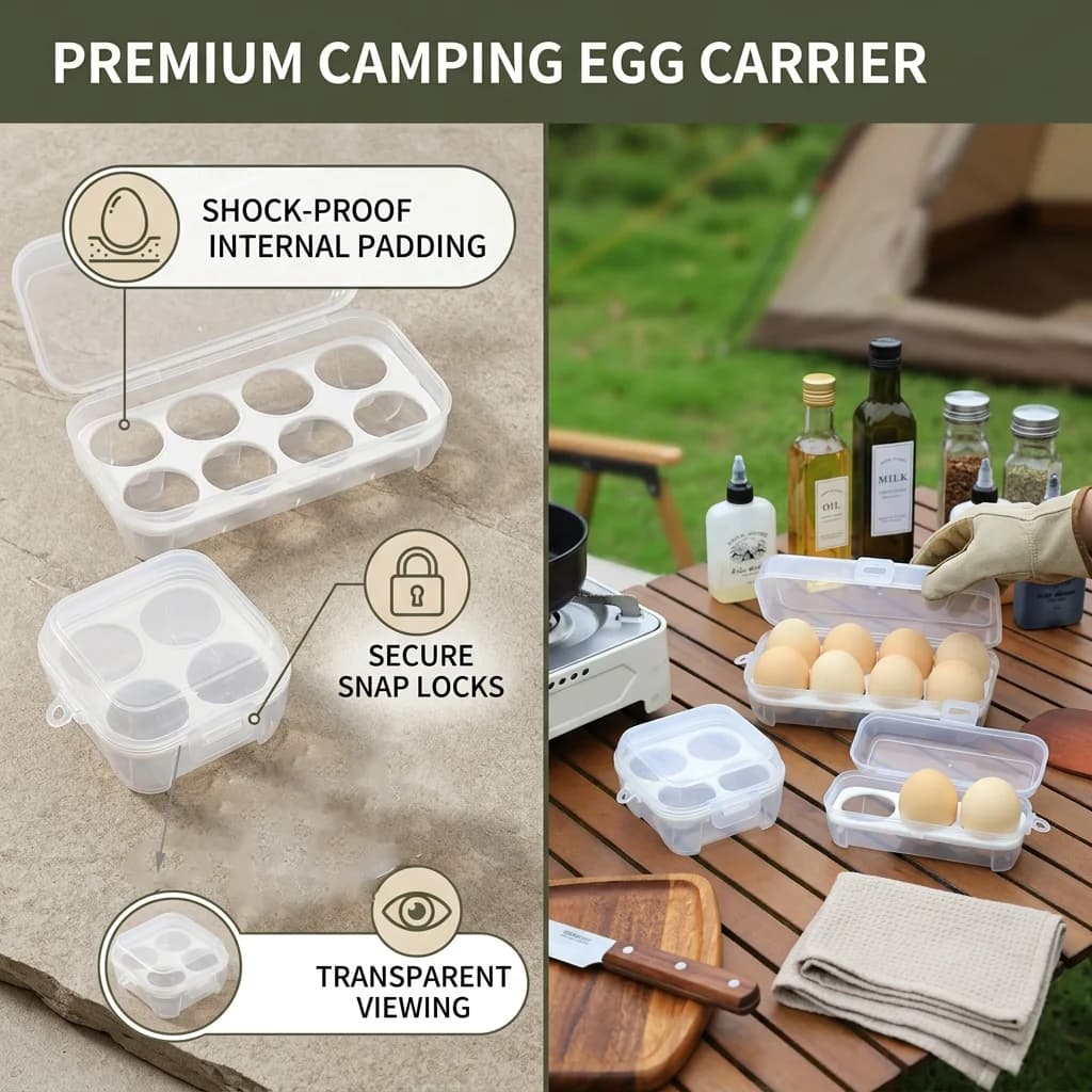 Outdoor Egg Container Case Plastic Egg Tray Holder Portable Reusable Food Storage Box for Fridge Hiking Trekking Camping Gear
