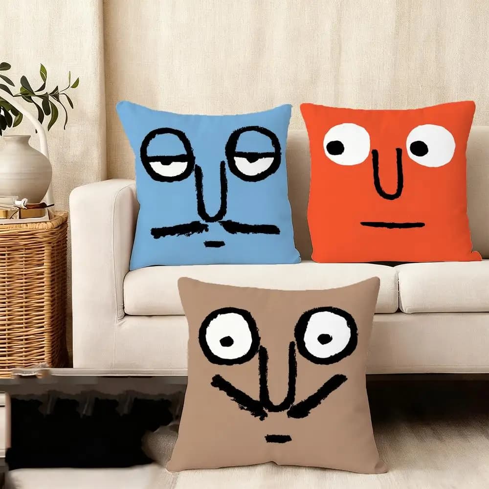 Aesthetic Art J-Jean J-Jullien Short plush cushion cover with front-back print, square cushion covers, sofa and house decorations