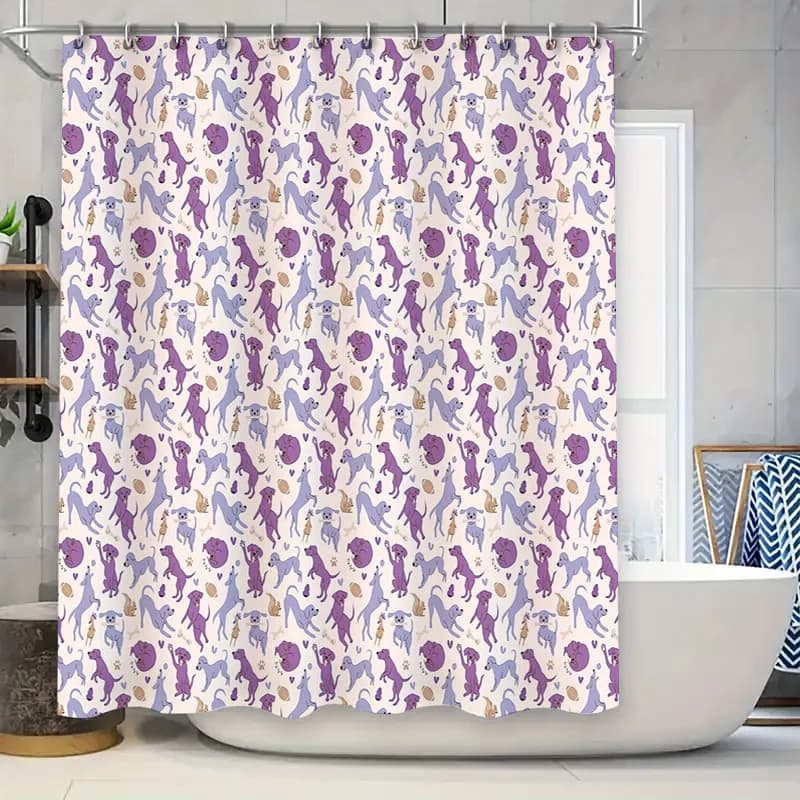 Tenda da doccia per cuccioli carini, modello di cane da fattoria, decorazione per il bagno, sfondo in tessuto impermeabile per vasca