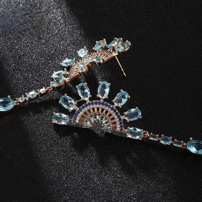 Orecchini pendenti in pietra sintetica con gemme colorate a U brillanti per le donne, regalo di gioielli di moda di lusso leggero