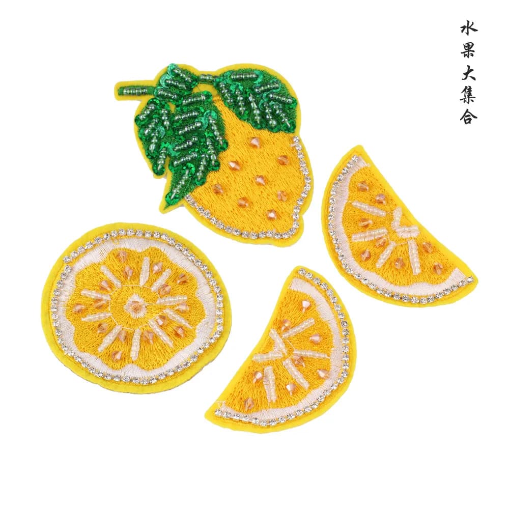 4 pz/set frutta limone paillettes toppe di perline per abbigliamento strass fai da te cucire su toppa ricamata Ricamo applique parche