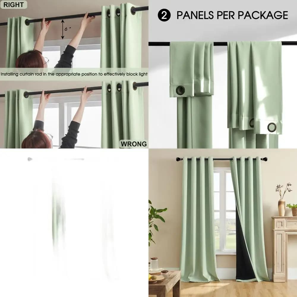 Sage green curtains with thermal insulation, set of 2 panels, 52x96 inches, complete light block, heating curtains for bedrooms and Livi