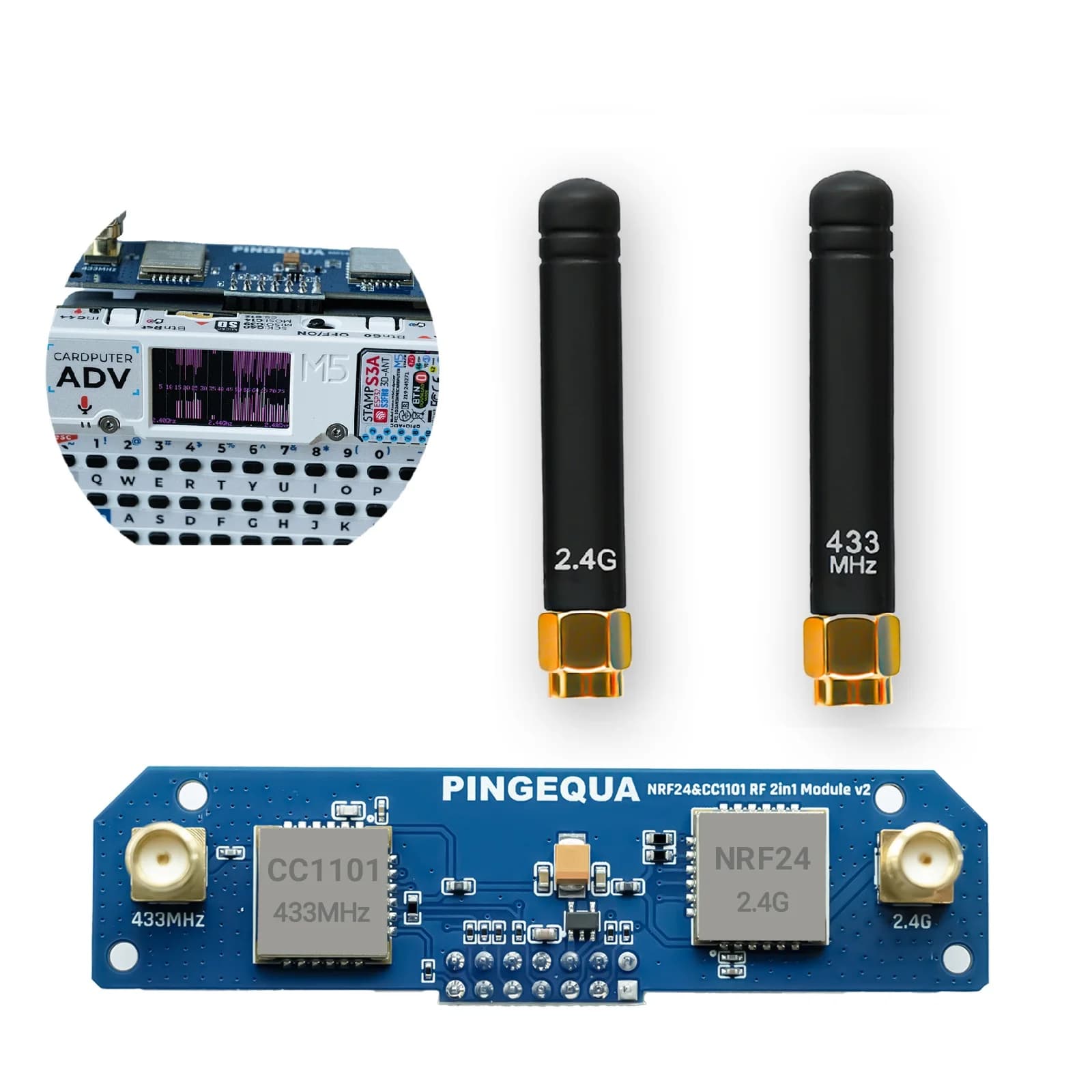 Scheda RF 2-in-1 2.4GHz e 433MHz per M5Stack Cardputer ADV, Compatibile con NRF24 e CC1101, con Filtraggio Potenza Migliorato PINGEQUA