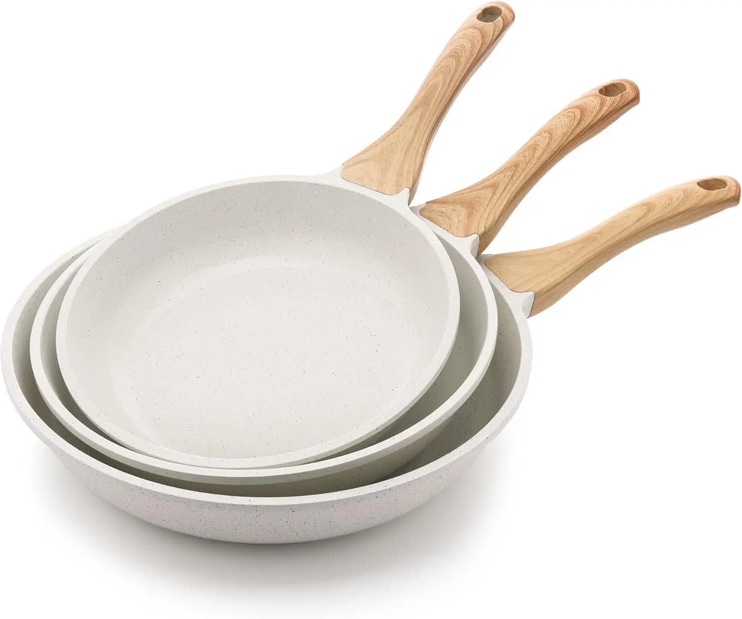 Nonstick Frying Pan Skillets, Free of PTFE and PFAS (9.5+11+12.5 Inch), Healthy Cookware Chef's Pan, White Ceramic