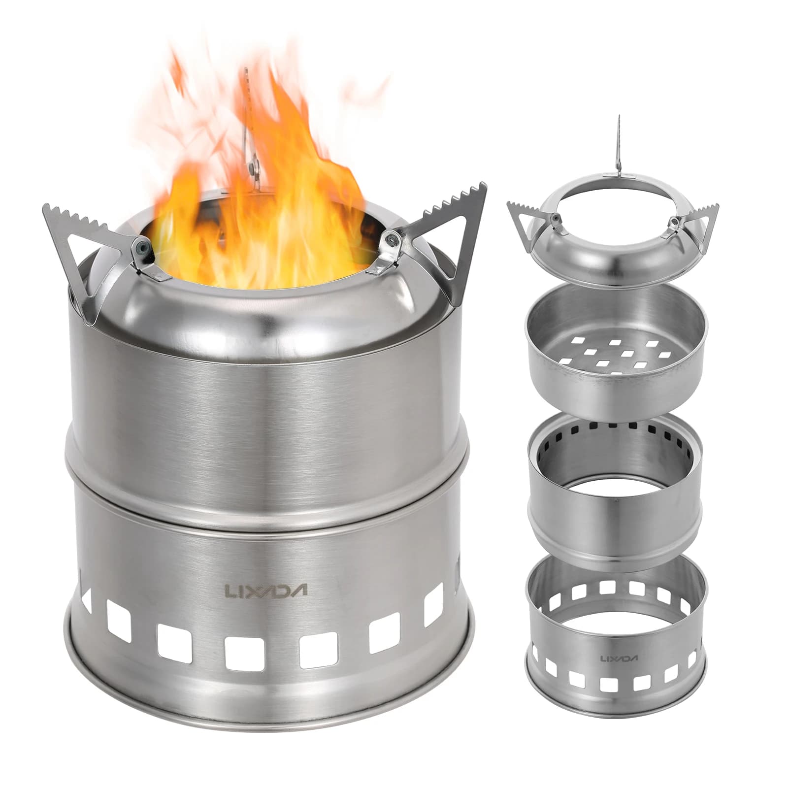 Fornello Portatile in Acciaio Inox Leggero, Stufa a Legna, Fornello a Alcol Solidificato per Cucina all'Aperto, Picnic, BBQ, Campeggio