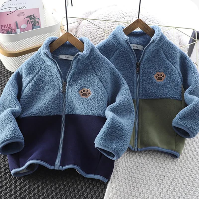 Giacca in pile per bambini 2026 Primavera/Autunno, cappotto caldo alla moda con collo alto per neonati e bambini 1-12 anni, capospalla