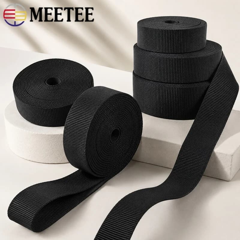 10M 20-50mm Black Polyester Webbing Tape Thick Backpack Strap Dog Collar Luggage Binding Belt Sewing Craft Trim Project DIY Kit