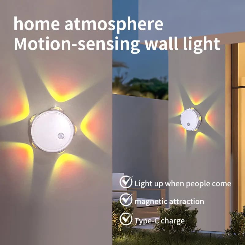 Wireless Motion Sensor Night Light, RGB Warm Light Projection Spotlight, Auto On Ambient Bedside Wall Lamp, No Wiring Needed