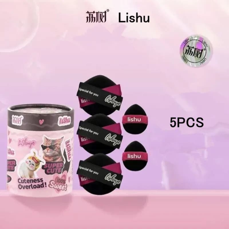 Lishu 5 pezzi fondotinta per trucco nero soffio in polvere sciolta velluto frullatore cosmetico spugna dettagli applicatore per trucco