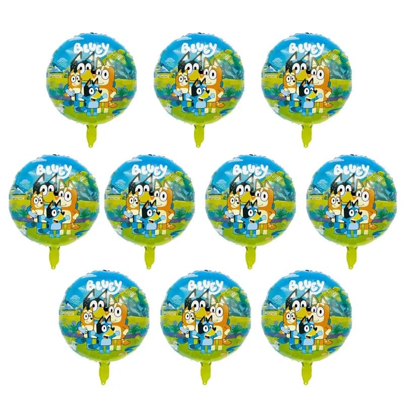 Set di palloncini per feste di compleanno Bluey Bingo da 10 pezzi, decorazione con palloncini in lamina di alluminio con cane dei cartoni animati, per regali per bambini, baby shower