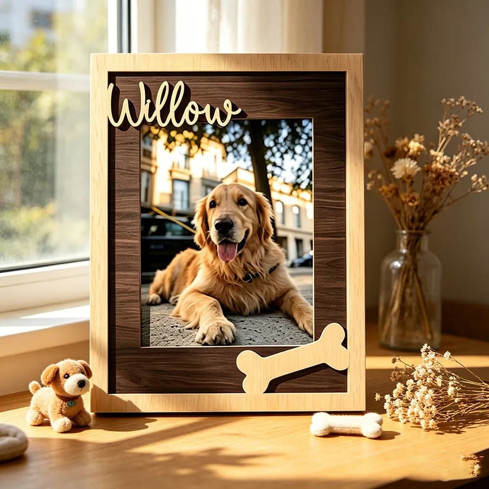 Customizable Pet Memorial Frame for The Dearest Baby, Angel Wings Wooden Picture Frame with Name