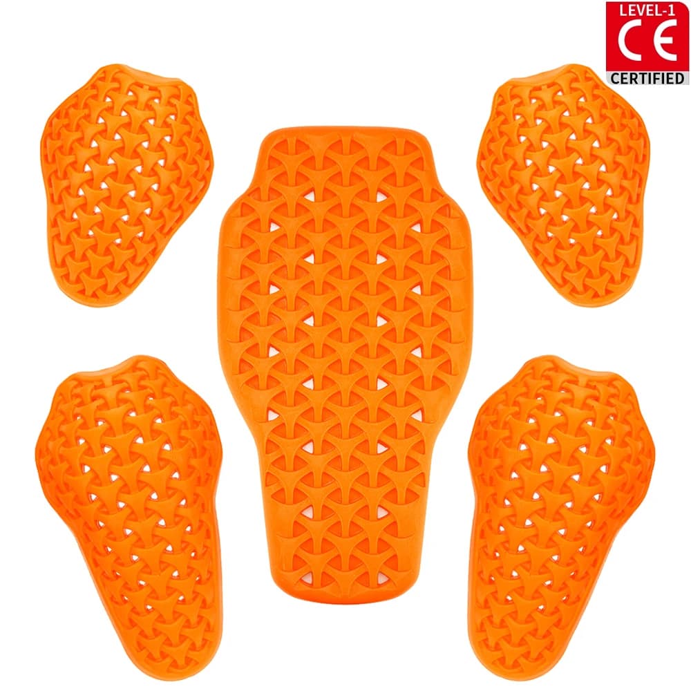 Integrated protections for motorcycle jacket with CE certification, knee protections, elbows, bow and back