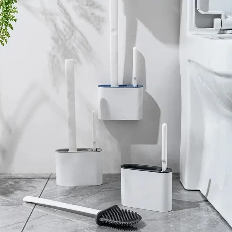 Wall Hanging Long Handle Silicone Toilet Brush Holder Soft Bristles Quick Dry Waterproof Bathroom Cleaning Accessories