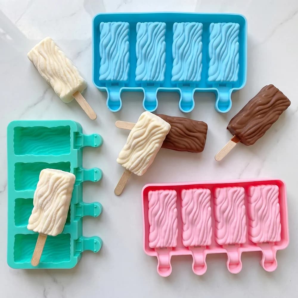 1pc 4-chamber wavy rectangular popsicle silicone mold ice cream ice cream ice cream tray suitable for DIY summer popsicle tray