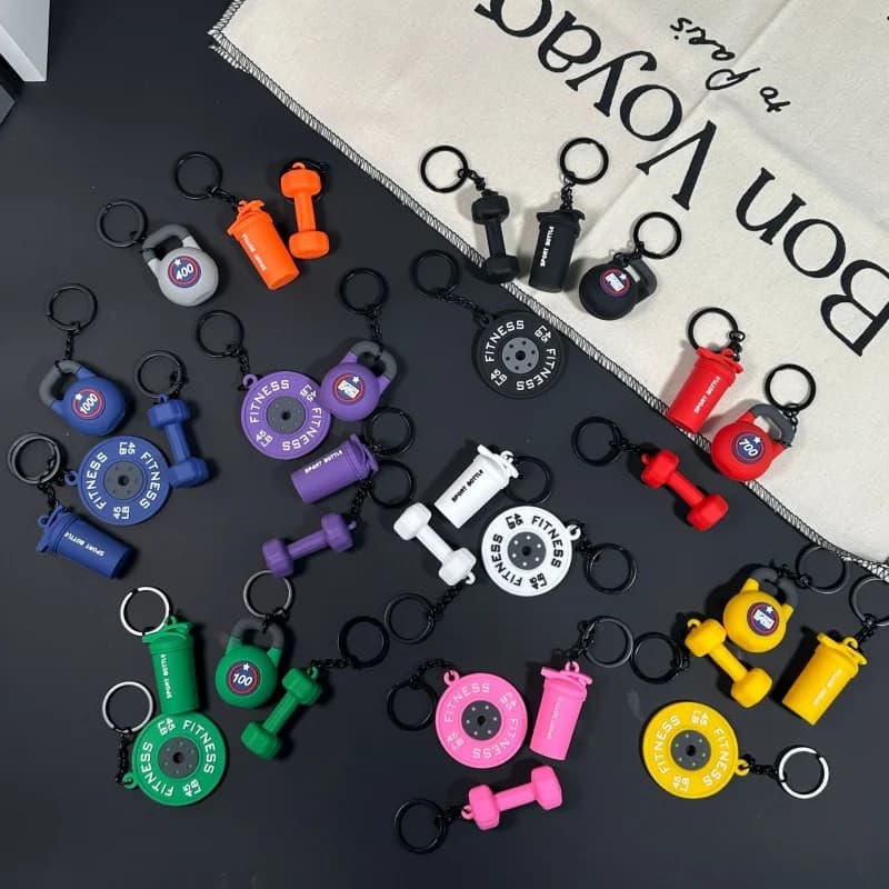 Mini Barbells PVC Keyring Kettlebells Creative Keeper Keyring Water Cups Bag Fitness Series Jewels with Pendant