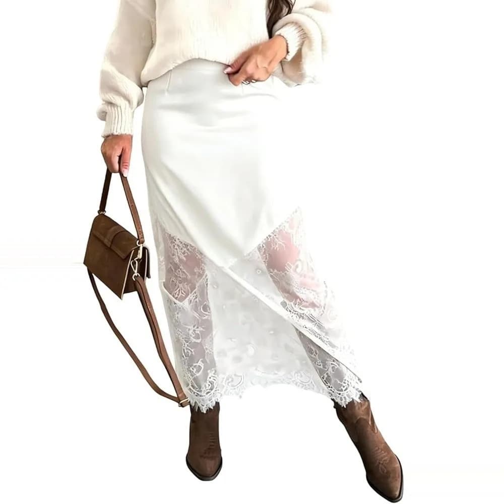 Gonna lunga da donna in pizzo a vita alta stile Boho, gonna estiva sexy in raso di seta, gonna lunga casual elegante per feste e matrimoni