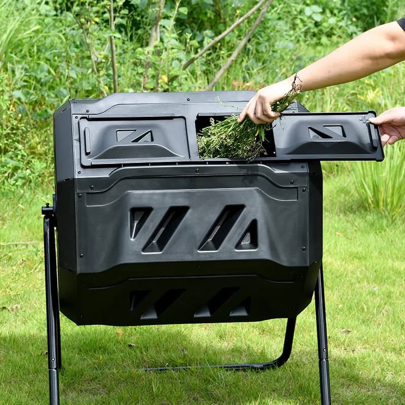 Outdoor patio compost bin leaf collection gardening tool plastic tumbler storage bin
