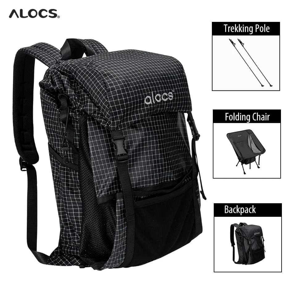 Bag backpack multifunction 3 in 1, folding chair, hiking pole, climbing, camping, light
