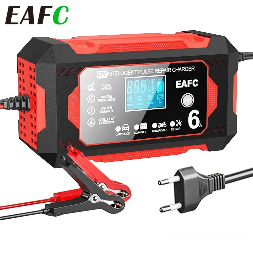 EAFC 12V 6A Caricabatteria per auto a grande schermo Batteria Pulsi Riparazione Dispositivo di ricarica rapida Auto Moto AGM Gel Acido al piombo bagnato