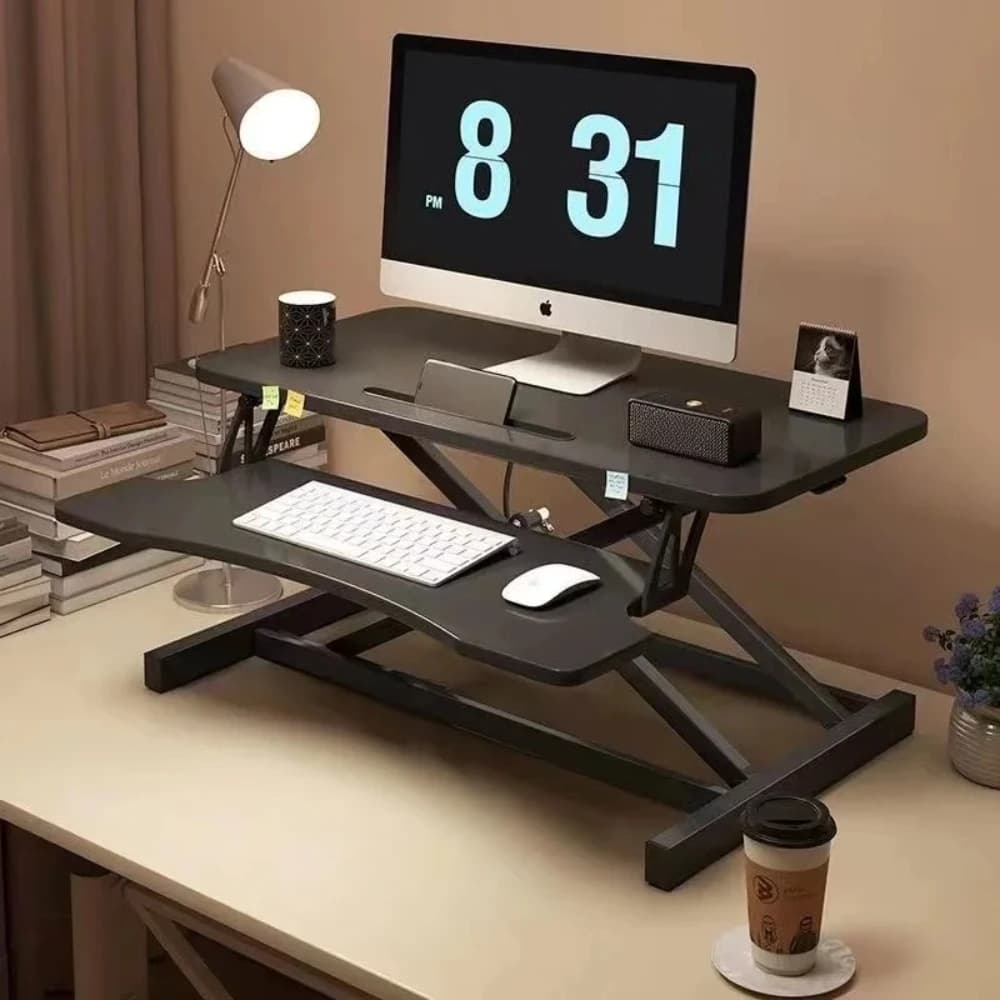 Scrivania Regolabile in Altezza e Larghezza, Bivalente Sit-Stand, a Doppio Livello, Postazione di Lavoro per Laptop