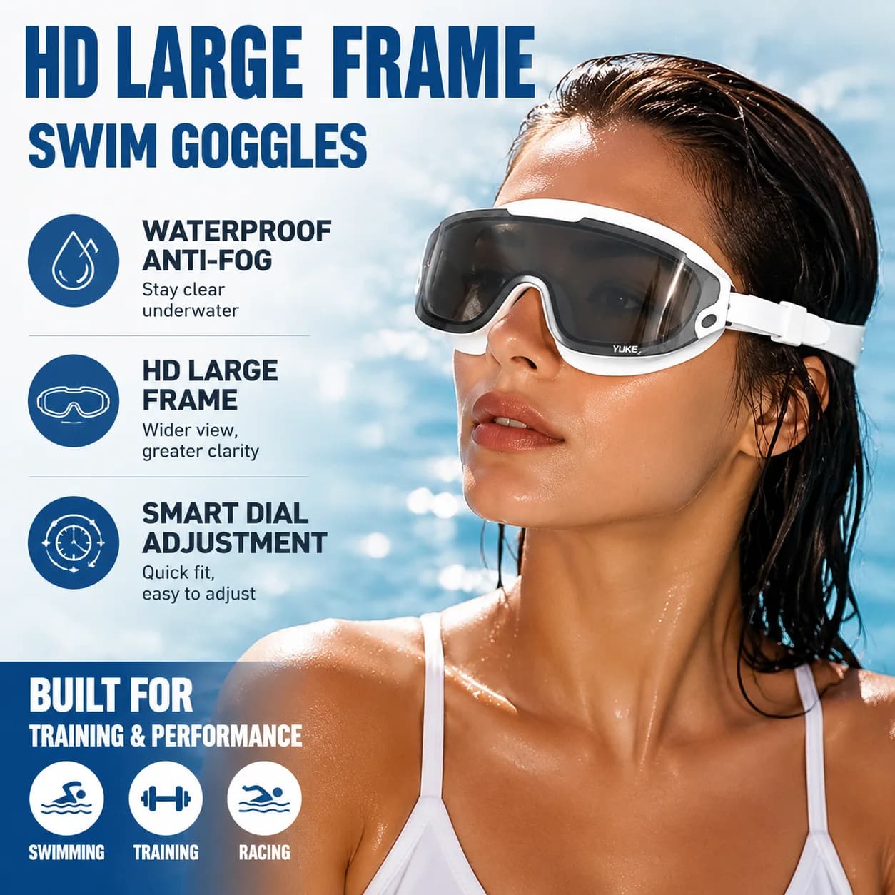 HD Anti Fog Swimming Goggles Large Frame Waterproof Diving Glasses Adjustable Knob Design Men Women Swim Gear