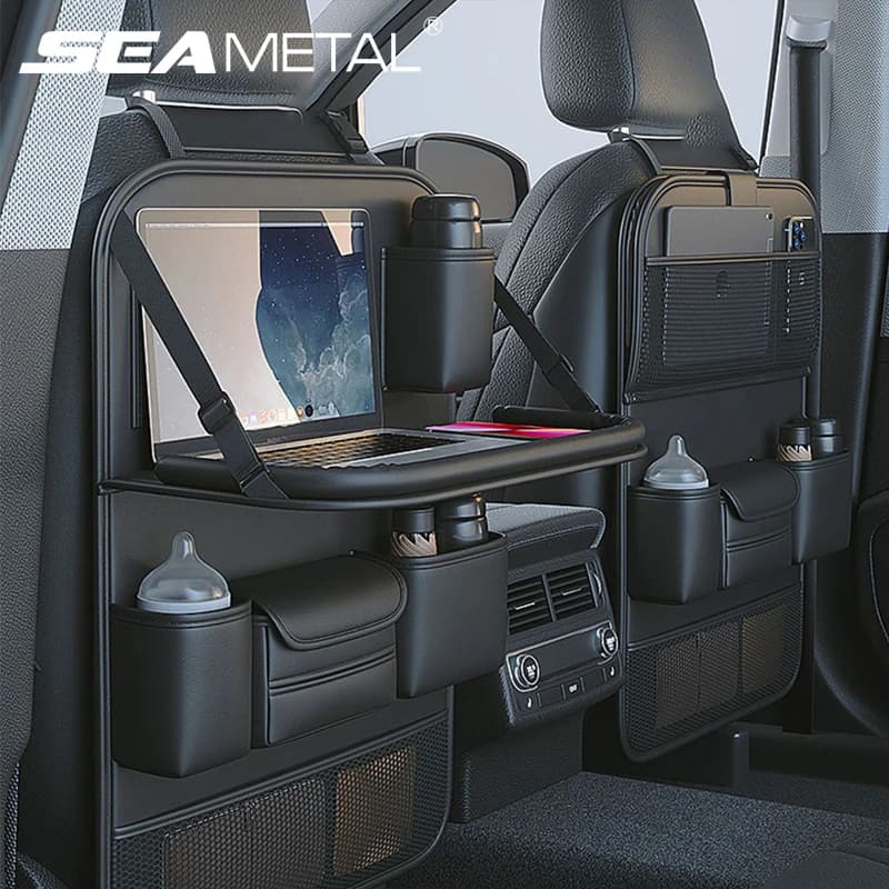 SEAMETAL Organizzatore per schienale per seggiolino auto Borsa portaoggetti per sedile posteriore automatico con vassoio da tavolo pieghevole Porta tablet Scatola per fazzoletti Accessori per auto