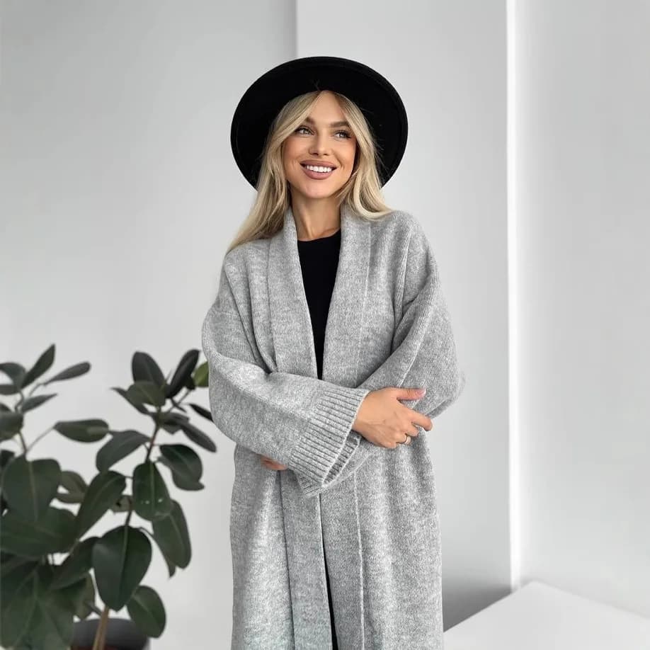 Women's Cardigan Wool Jacket Loose Retro Temperament Elegant Solid Color Collarless Knitted Long Sleeved Cardigan Jacket