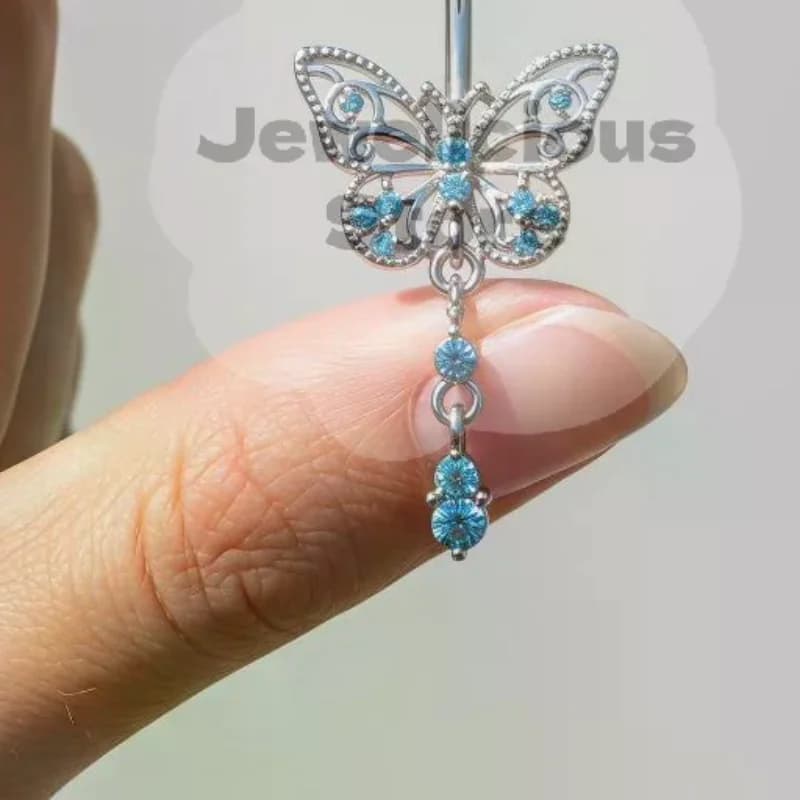 Blue Crystal Butterfly Dolphin Flower Belly Button Rings For Women Stainless Steel Navel Piercing Jewelry