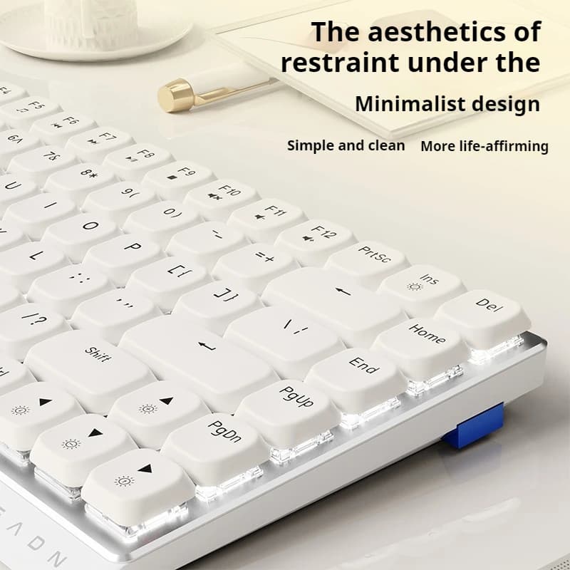 EWEADN Low-profile Tri-Mode mechanical keyboard with 84 keys, white, ergonomic backlight, office and games, laptop/PC