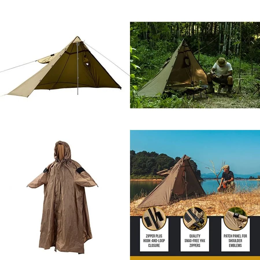 TENTSFORMER Hooded Poncho 4-in-1 Raincoat, Backpack Rain Cover, Half Teepee Tent and Tarp Shelter