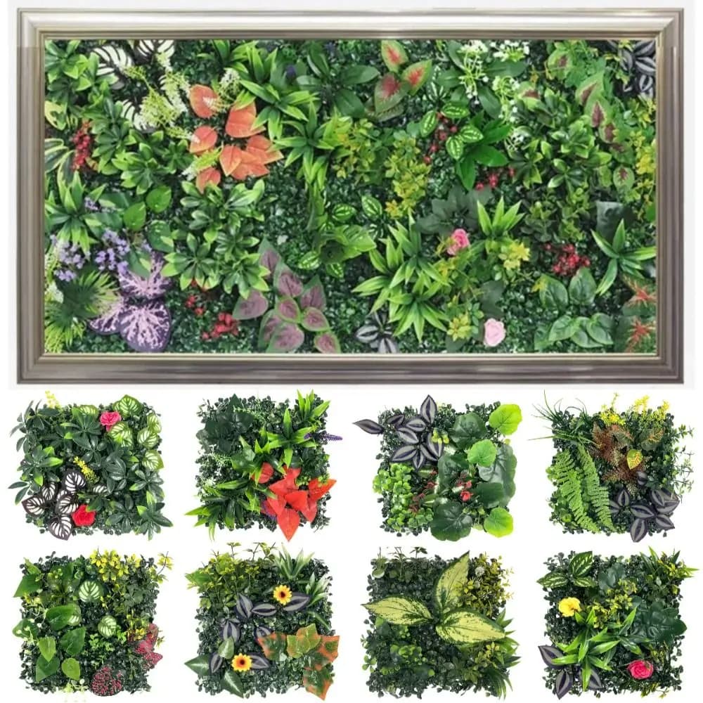 DIY Artificial Plant Wall Panel UV Protection Durable Artificial Eucalyptus Carpet Lifelike Sunflower Fake Green Grass Mat