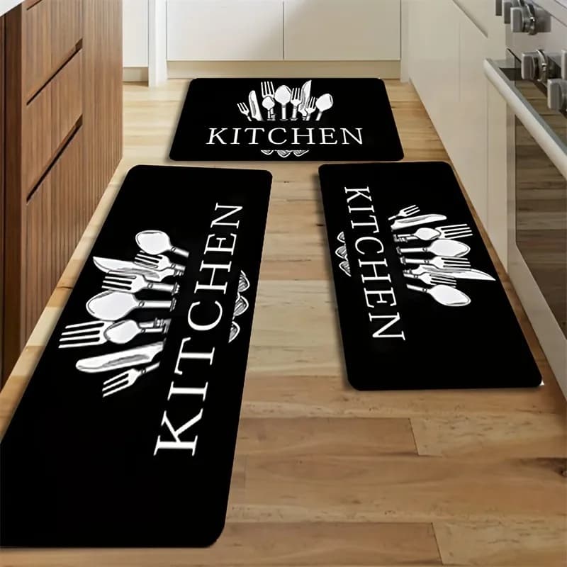 Tappeto Nero per Cucina, Bagno, Soggiorno, Camera da Letto, Ingresso, Lavabile, Antiscivolo, Decorazione per Interni