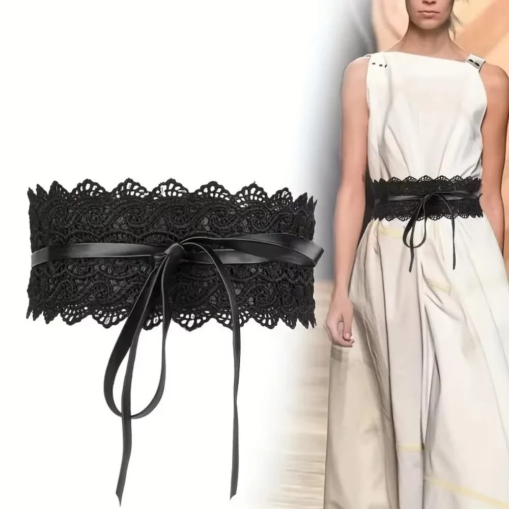 Cintura in vita in morbido pizzo stile Boho Cintura con papillon largo Cintura stretta avvolgente in pelle PU per abiti