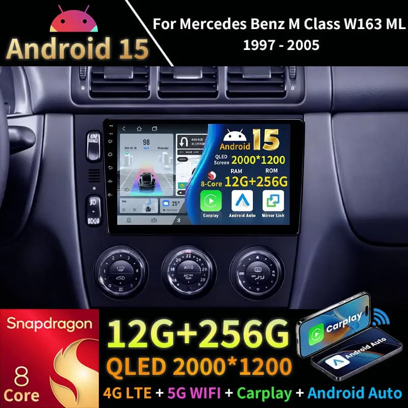 Android 15 Wireless Carplay Per Mercedes Benz Classe M W163 ML 1997 - 2005 Audio Multimediale 4G LTE WIFI Auto DSP Video Stereo GPS