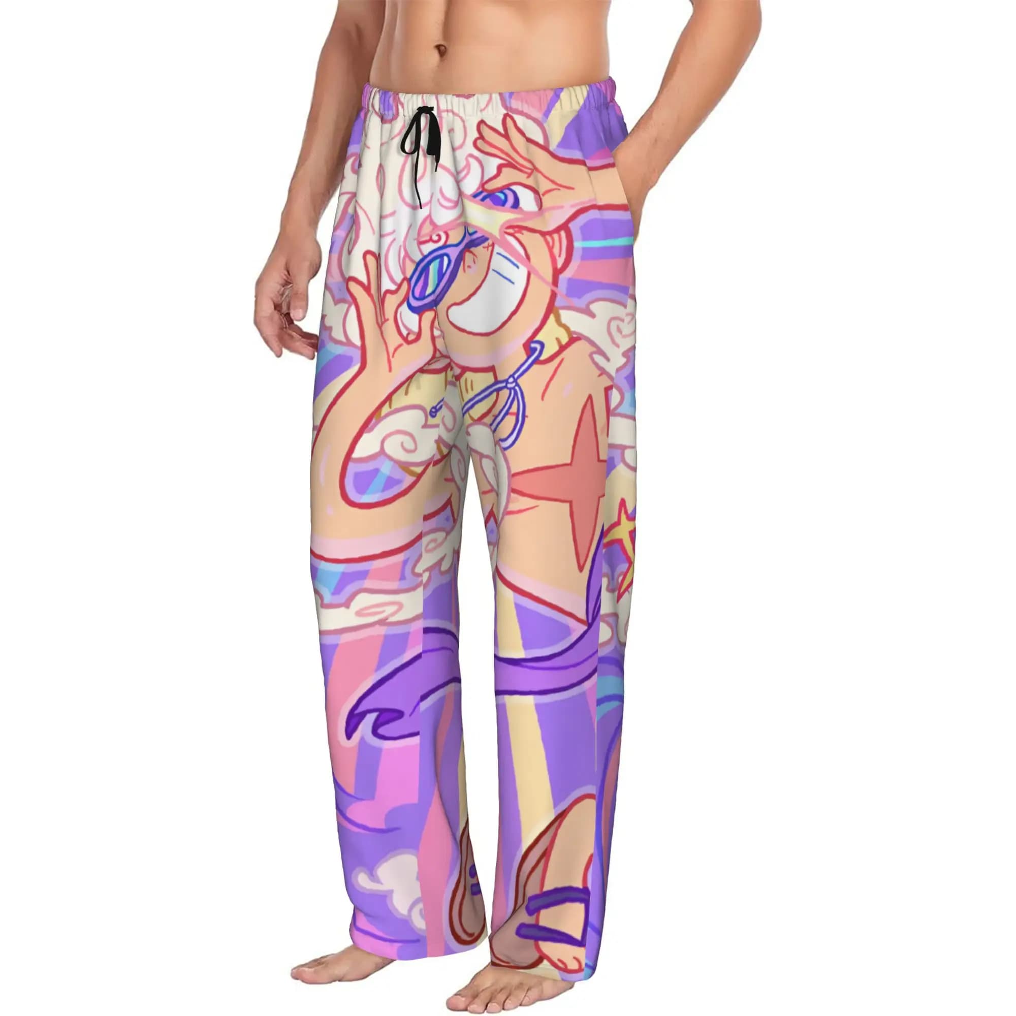 Custom Print Men's Anime One P-Pieces Luffy Pajama Pants Hot Sleepwear Sleep Lounge Bottoms with Pockets