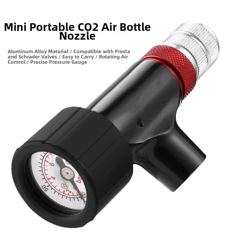 Gonfiatore Portatile per Pneumatici Bici con Manometro, Testa della Pompa in Lega di Alluminio per Valvole Schrader e Presta, per Bici da Strada/Montagna